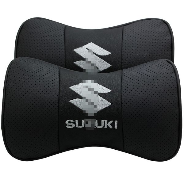 

2pcs car headrest pillow black leather look seat neck rest cushion for suzuki