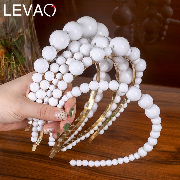 

levao 2019 women new hairband white porcelain beaded headbands beads hair hoop girl hair bands bezel for accessories