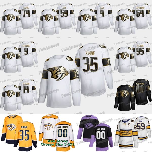 

nashville predators 2020 golden edition roman josi matt duchene ryan ellis filip forsberg ryan johansen pekka rinne calle jarnkrok jersey, Black;red