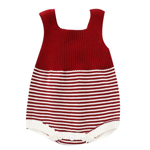 

baby girl knitted romper infant sleeveless warm cute striped print strap bodysuit winter newborn outfits sweaters, White