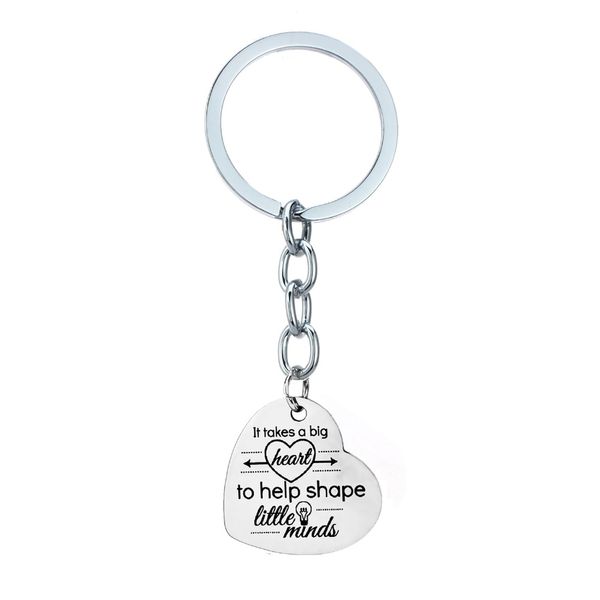 

12pc/lot it takes a big heart to help shape little minds key rings thank you gift for teacher keychain key chains leaving gifts, Silver