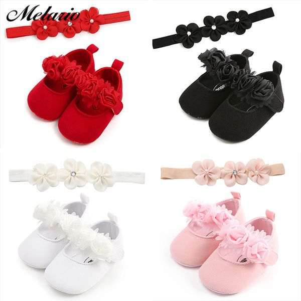 

melario with hair band lovely floral baby newborn toddler girl crib shoes pram soft sole prewalker anti-slip baby shoes 0-18m