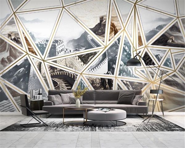 

пользовательские фото 3d обои новый китайский ручная роспись miles great wall геометрические линии минимализма hd обои