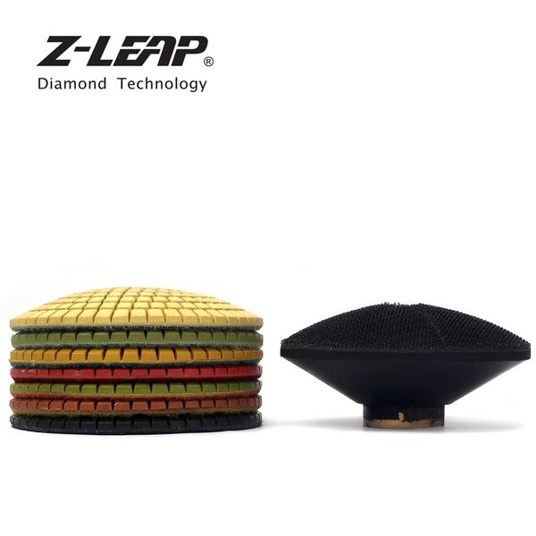 

z-leap 7pcs/set 4 inch convex wet diamond polishing pads with m14 or 5/8-11 rubber backer 100mm bowl shaped sanding disc