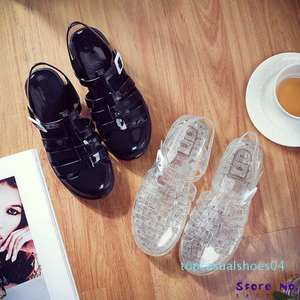 

women jelly shoes lady's garden shoes beach sandals slippers summer style comfortable bling silver black jelly plus size 9 t04