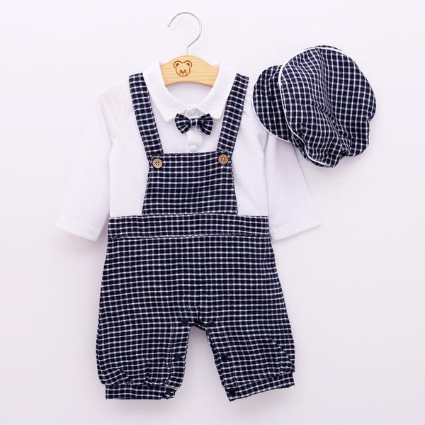 

новорожденных baby boy одежда set осень джентльмен с длинным рукавом белая рубашка сетка подтяжки комбинезоны + hat одежда костюмы, White