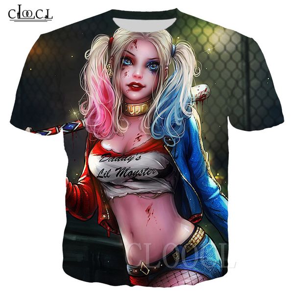 

мода хищные птицы смешные футболки мужчины женщины 3d печати harley quinn клоун футболка с коротким рукавом пуловеры мужской tee tops s-5xl, White;black