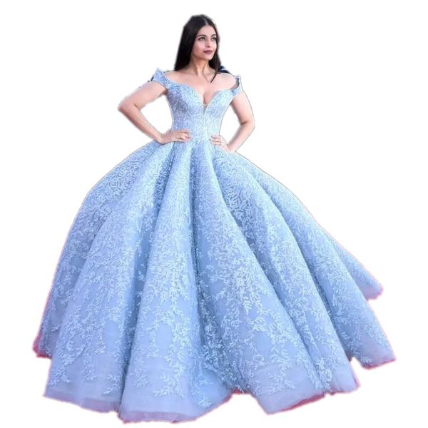 

light blue prom dresses long women fashion bridal gowns off shoulder short sleeves lace appliques zipper back elegant evening dresses hot, Black