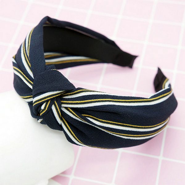 

knot front headband blue striped lady knot turban diy fabric hair accessories head band lbrdt, Black;brown