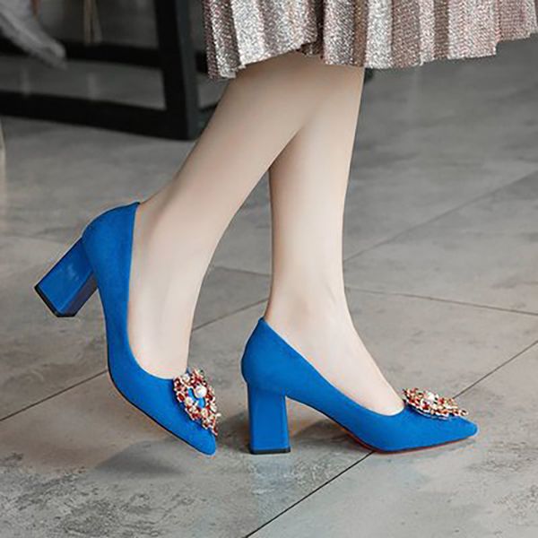 

women pumps ladies square heels female crystal fashion shoes woman pointed toe comfortable footwear women's solid casual 2020, Black