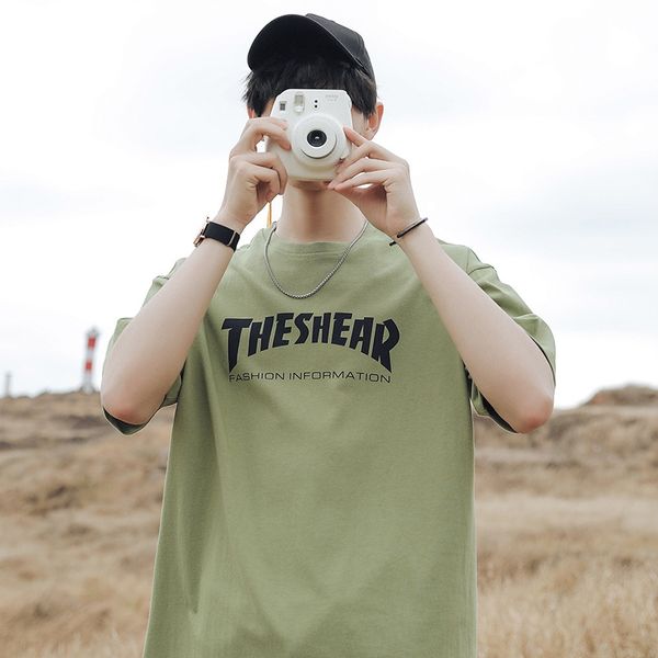 

langding t-shirt men's short-sleeved t-shirt men's fashion brand personalized pure cotton loose couple wear ins super summer, White