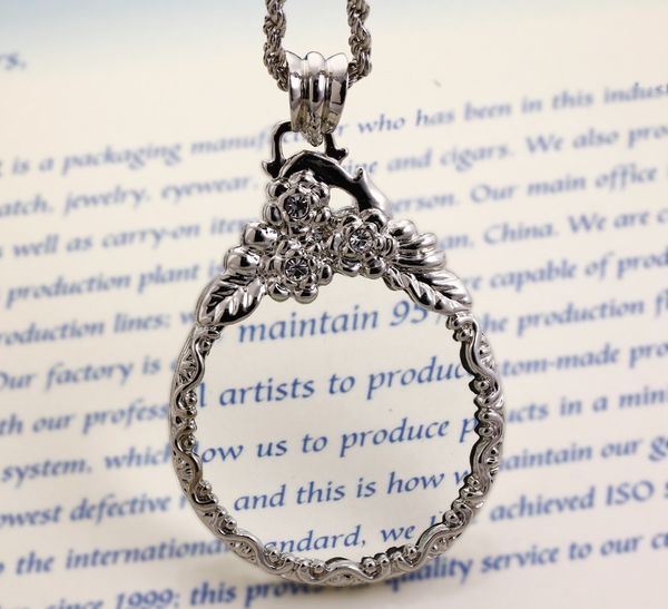 

fashion-crystals necklace reading glass pendant women necklaces with magnifying glass pendants ing, Silver