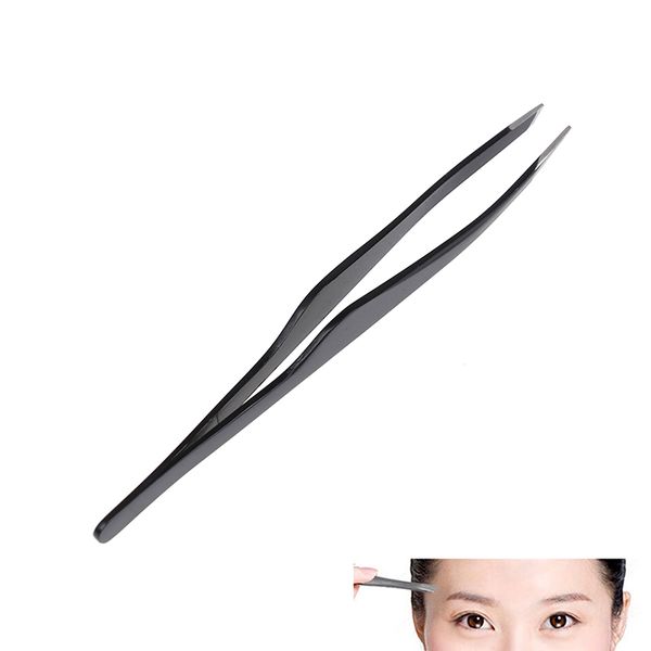 

1pcs black eyelash tweezers steel slant eyebrow tweezer plucking grafting false eyelashes makeup tool