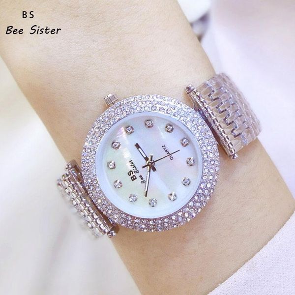 

2018 bs brand fashion luxury quartz women watches diamond ladies watch casual gold wristwatch clock relogio feminino reloj mujer c19010301, Slivery;brown