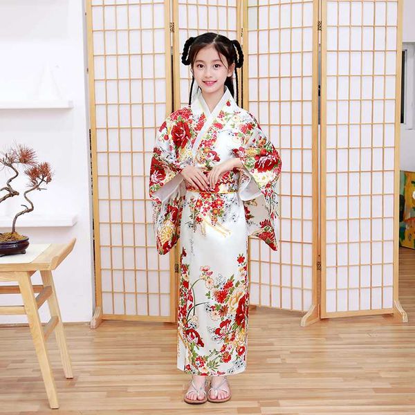 

child novelty cosplay floaral dress japanese baby girl printing kimono dress children vintage yukata kid girl dance costumes, Red