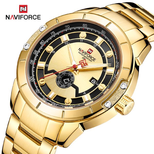 

naviforce fashion golden mens watches stainless steel quartz watch waterproof men date sport analog male clock relogio masculino, Slivery;brown
