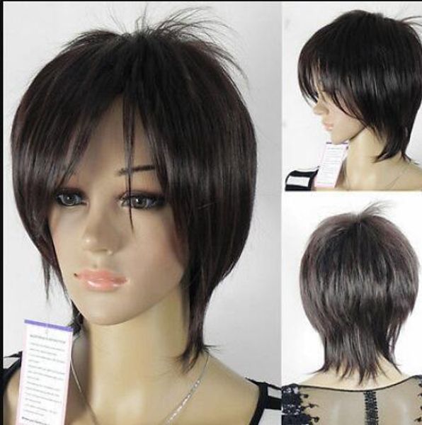 

wig ll+++5982q>>>short brown fluffy hair wig women men full synthetic cosplay party wigs, Black;brown
