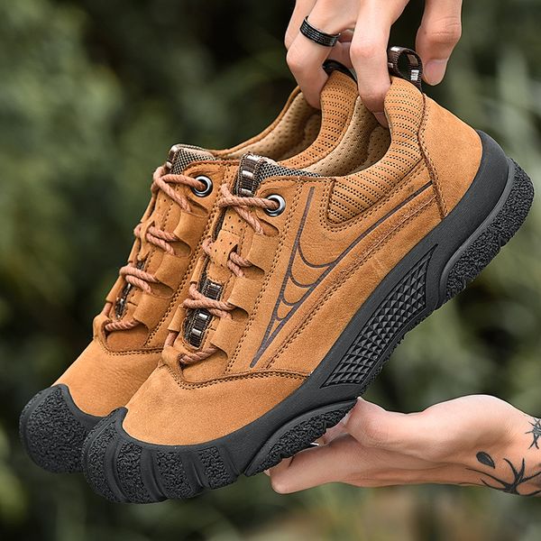 

autumn genuine leather men shoes outdoor casual shoes waterproof lace-up man thick bottom non-slip male big size, Black