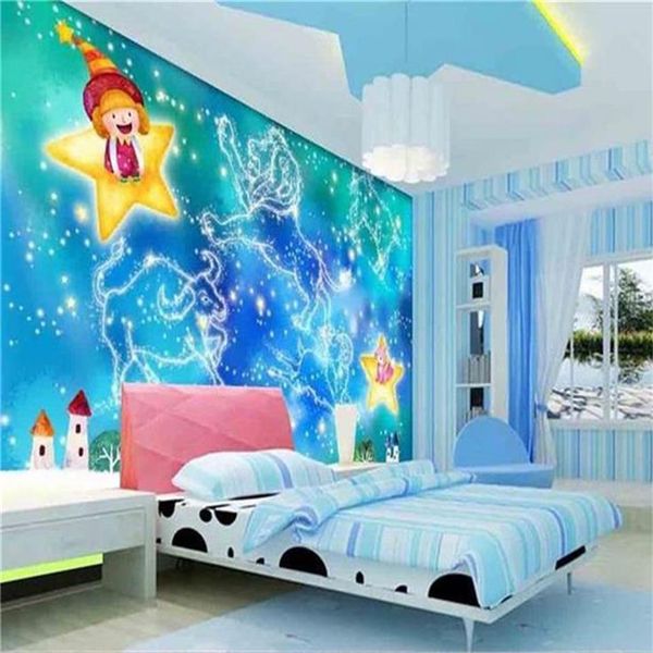 Acheter Personnalisé Taille 3d Photo Papier Peint Enfants Chambre Murale Dessin Animé Constellation Ciel étoile 3d Image Canapé Tv Toile De Fond