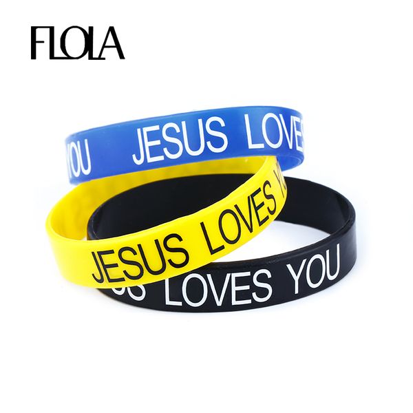 

flola multi colors jesus silicone bracelets fashion sport fitness rubber adjustable wristband bracelets & bangles gift brta68, Golden;silver