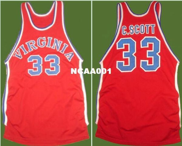 

vintage men #33 charlie scott white road retro home mesh fabric full embroidery size s-4xl or custom any name or number college jersey, Black;red