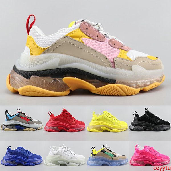 

трехместный с дизайнерские повседневная обувь париж 17fw тапки прозрачным плафоном подошвы тройной черный белый синий мужская женская мода в