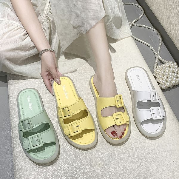 

slippers casual shoes slipers women slides transparent heel rubber 2020 soft flat pu leisure fashion basic buckle strap, Black