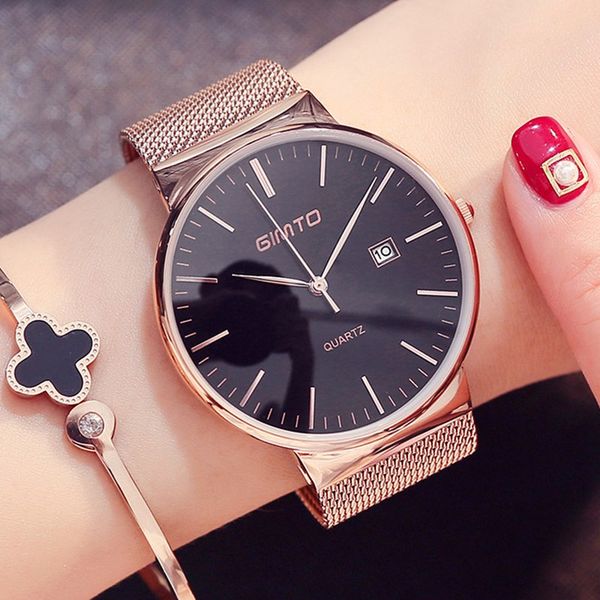 

gimto fashion rose gold women watch minimalism simple stylish luxury casual lady watches waterproof dress wristwatch for female, Slivery;brown