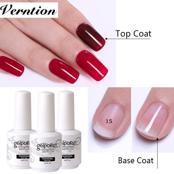 

verntion 15ml base coat uv gel nail polish colorful soak off primer transparent lacquer gel varnish semi permanent top, Red;pink