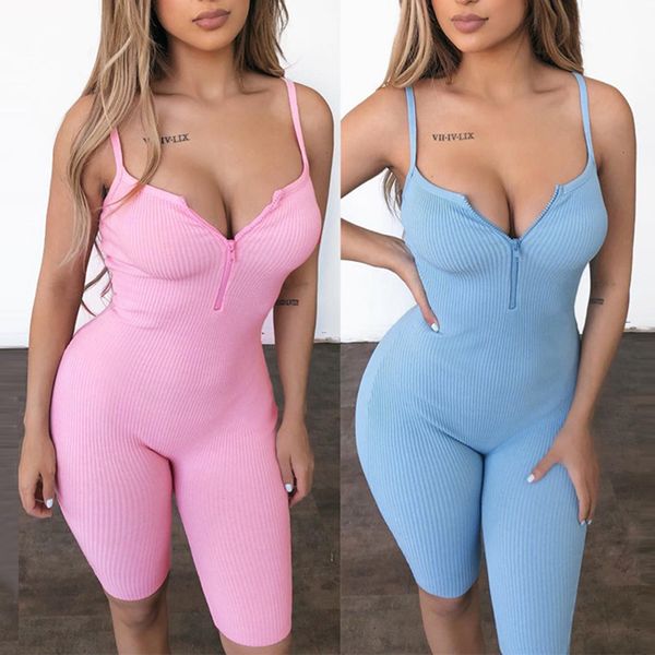 

zip sling rompers womens jumpsuit shorts playsuit summer 2020 gym clothing short skinny sportswear, Black;white