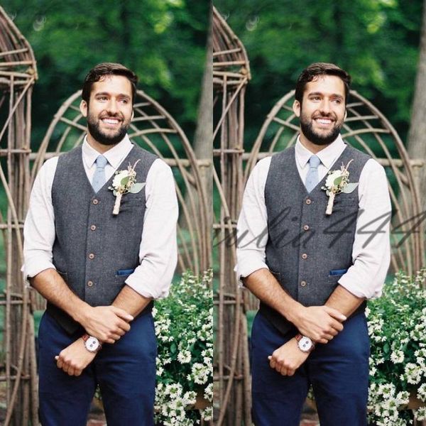 Business casual Groomsmen Traje de Nova lã noivo coletes Para Farm Country Wedding Dress Colete Homens de Design Moda Suit Vest Men