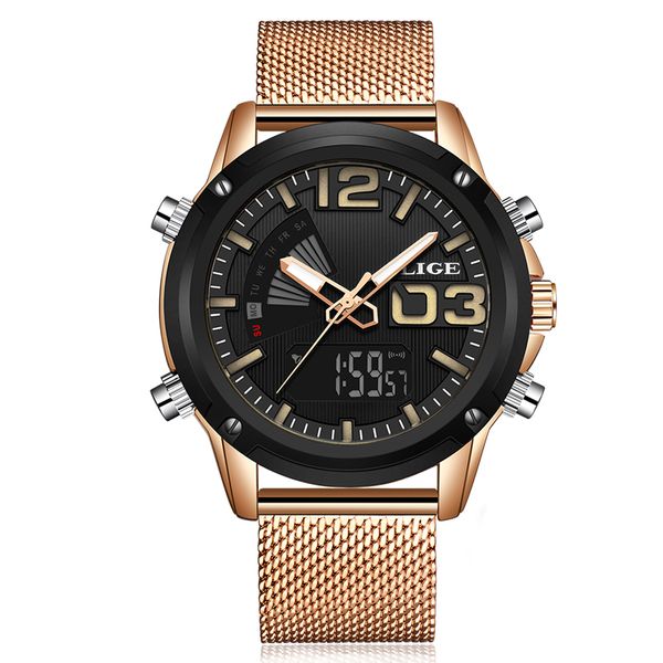 

2019 fashion men' watches lige led digital watch men waterproof satch military outdoor sports wristwatch clock, Slivery;brown