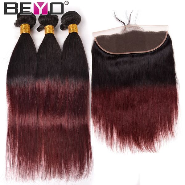 

ombre человеческих волос пучки с закрытие 1b / 99j малазийский прямые пучки волос с closure швейцарский шнурок фронтальная remy выдвижения в, Black;brown