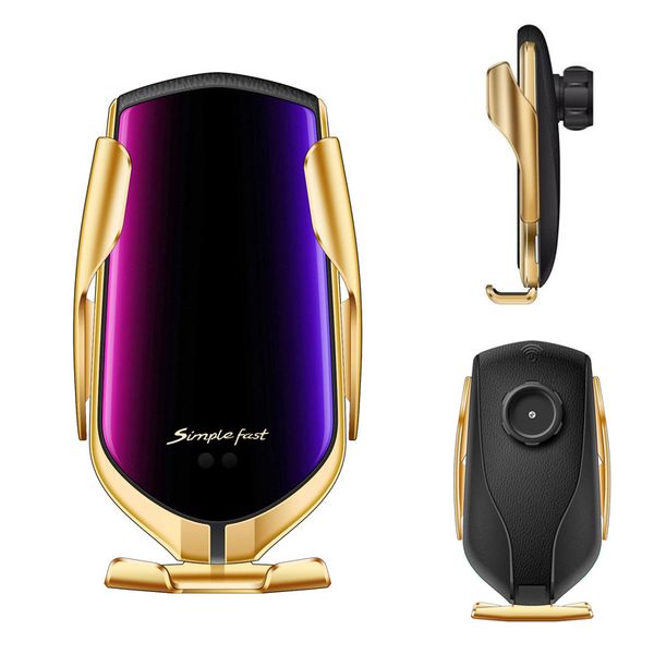 

r1 wireless car charger automatic clamping for iphone android air vent phone holder 360 degree rotation 10w fast charging with box
