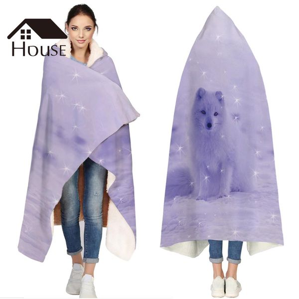 

portable wearable fluffy custom hooded blanket snow animals fleece hooded throw wrapbed blanket