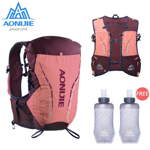 

pink aonijie 18l ultralight outdoor vest hydration backpack with 2pcs 420ml soft water flask marathon race running