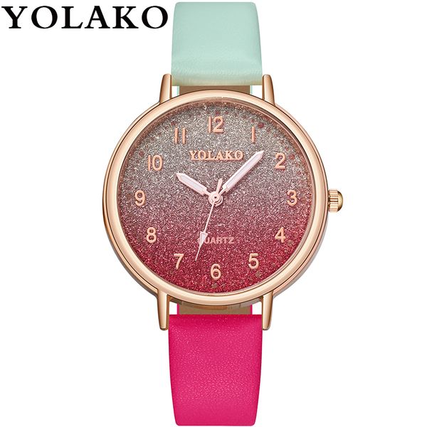 

yolako brand women watch leather strap fashion simple gradient dial analog ladies quartz wristwatches zegarek damski reloj 40*, Slivery;brown