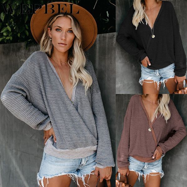 

wepbel women sweaters autumn winter casual fashion new pullovers v neck knitted loose ladies sweater pullover, White;black