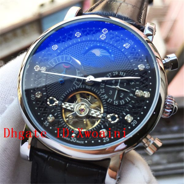 

tourbillon watch men mechanical watches mens watches brand luxury date week moon phase watch men leather waterproof automatic watchclock, Slivery;brown