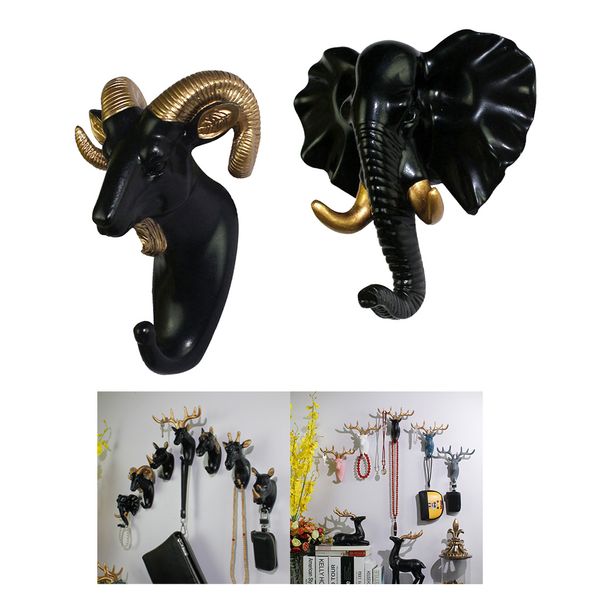 

2pcs nordic style resin animal head decorative hook for home decor