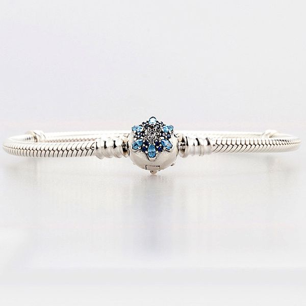 

original crystalized snowflake clasp snake chain bracelets bangle fit 925 sterling silver bead charm bracelet diy fine jewelry, Black