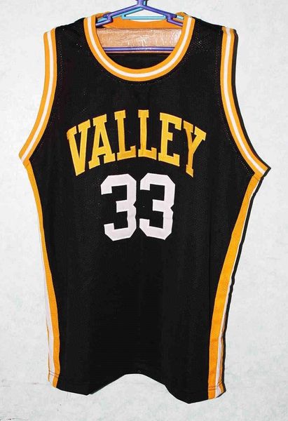 

custom larry bird #33 valley high school basketball jersey black white embroidery stitches customize any size and name, Black;blue