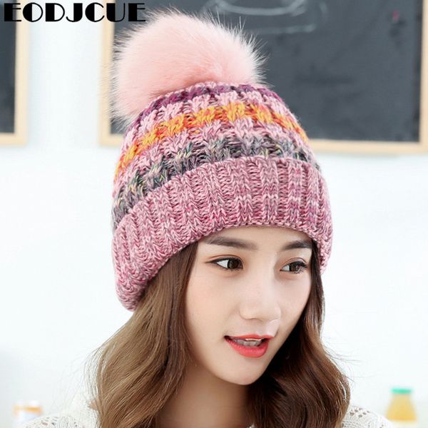 

fashion lady pompom knitted hat winter warmer hats for women skullies beanies outdoor ski hat bonnet, Blue;gray