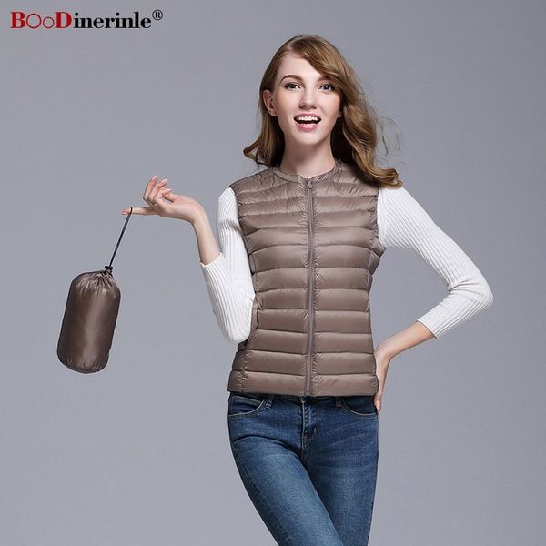

boodinerinle simple ultra light down coat women plus size warm white duck vest women light thin sleeveless down jacket for, Black