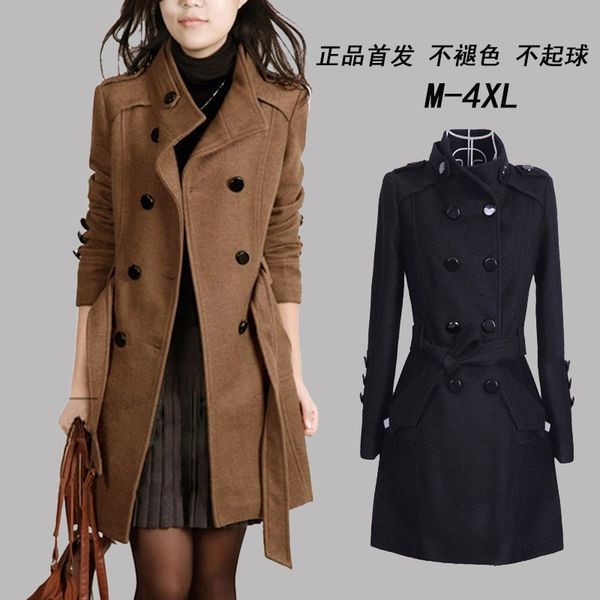 

2019 new woolen coat female long section korean version of nizi autumn and winter models slim thin popular coat women 4xl, Black