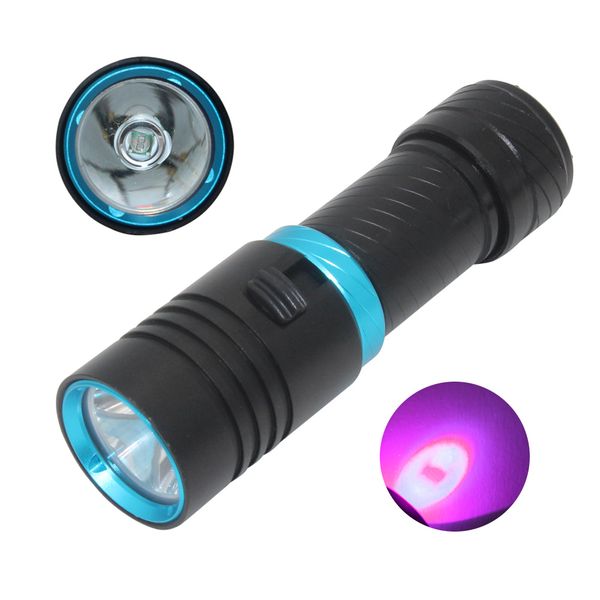 

professional lightsave underwater 100m 18650 26650 battery purple light xmlt6 uv led diving flashlight torch lamp