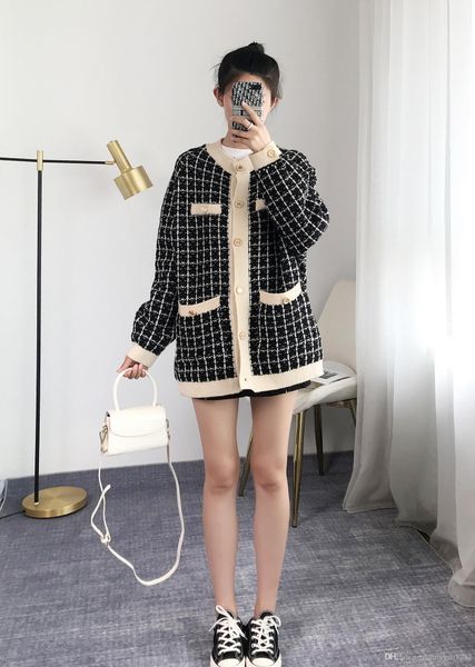 

812 2019 осень пуловер с длинным рукавом v шеи бренд же стиль свитер плед роскошная женская одежда yl, White;black