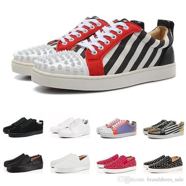 

прибытие новая мода роскошные дизайнерские мужчины женская обувь низкая красное дно обнаженная черная кожа шипованные шипы повседневная закл