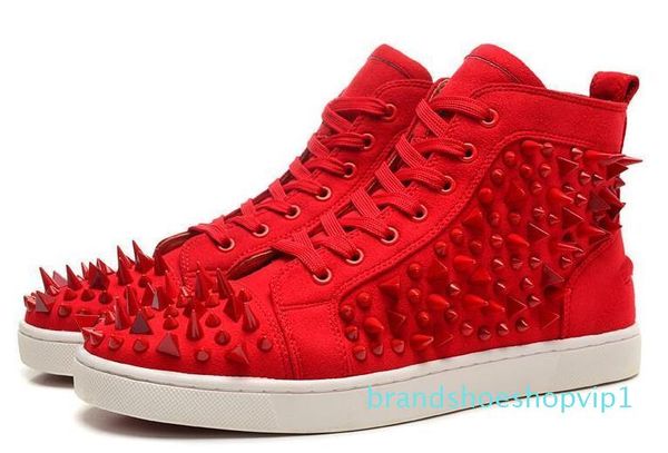 

white spikes men shoes red bottom sneaker canvas shoes.luxury sneakers genuine leather louisfalt spikes lace-up casual shoes s02, Black