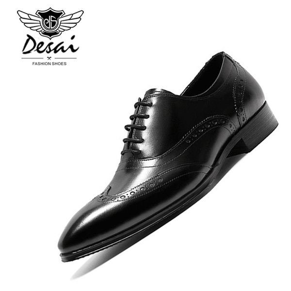 

2018 new men's handmade genuine leather shoes business dress shoes england pointed toe men's formal oxfords, Black